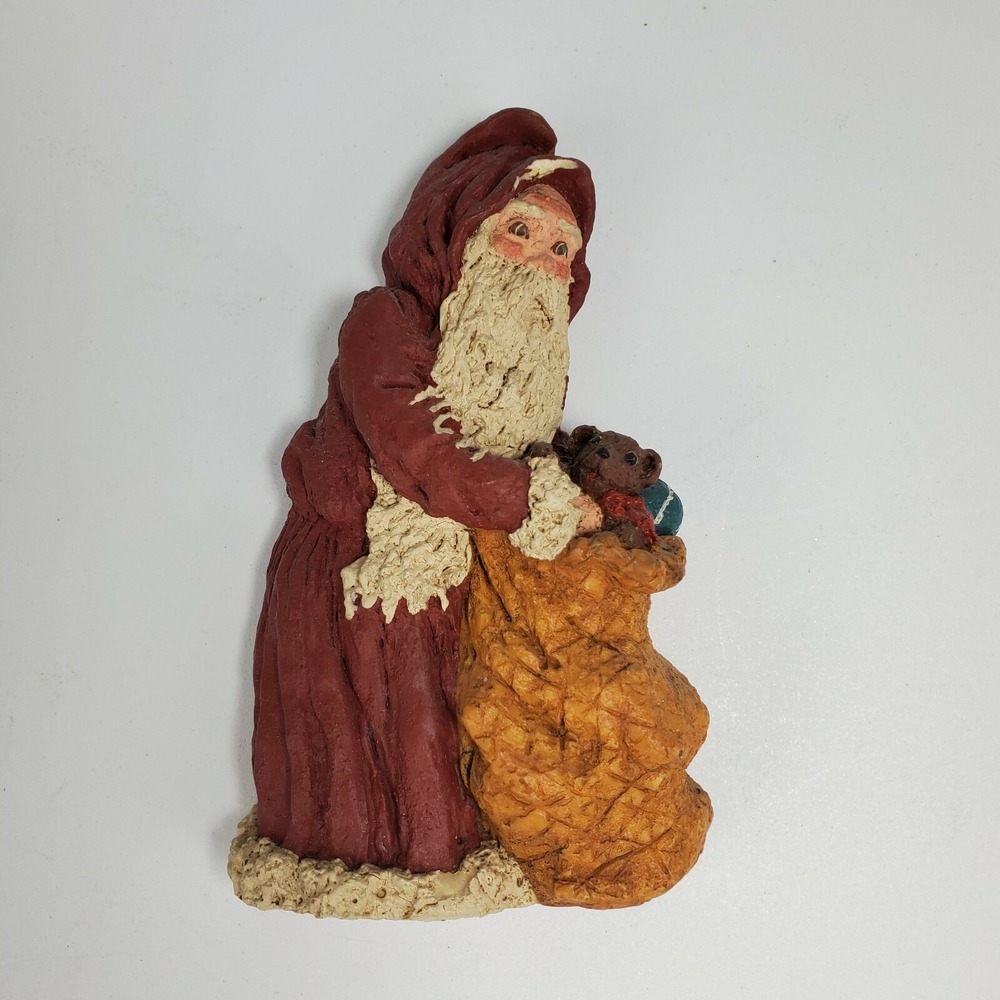 Rare‎ June McKenna '87 Old World Santa Red Robe Toy Sack Teddy Ornament 4.9 in